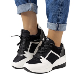 Czarno białe sneakersy na koturnie Lockett czarne