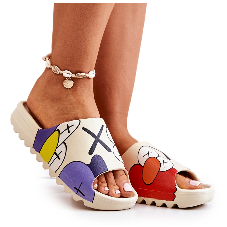 PS1 Gumowe Klapki Z Nadrukiem Beżowe Monsters beżowy