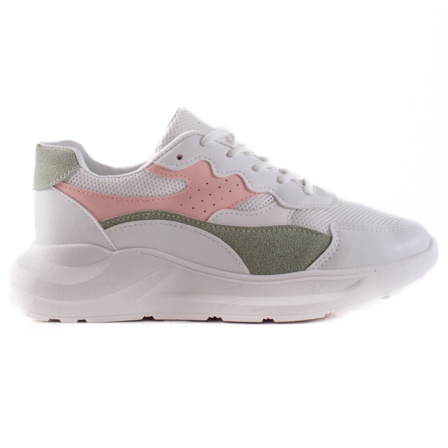 TRENDI Casualowe Białe Sneakersy różowe zielone