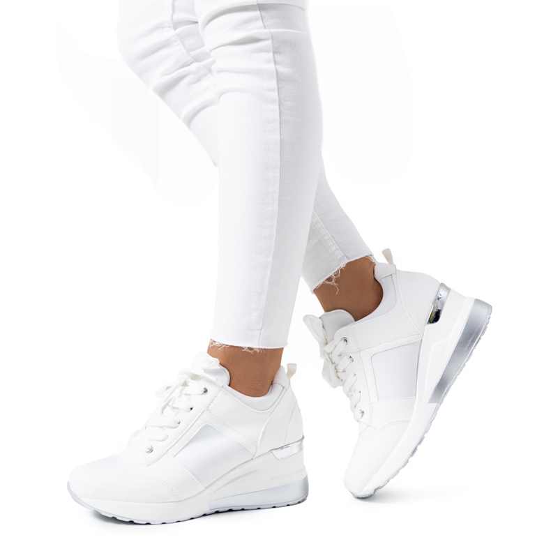 Białe sneakersy na koturnie Lockett srebrny