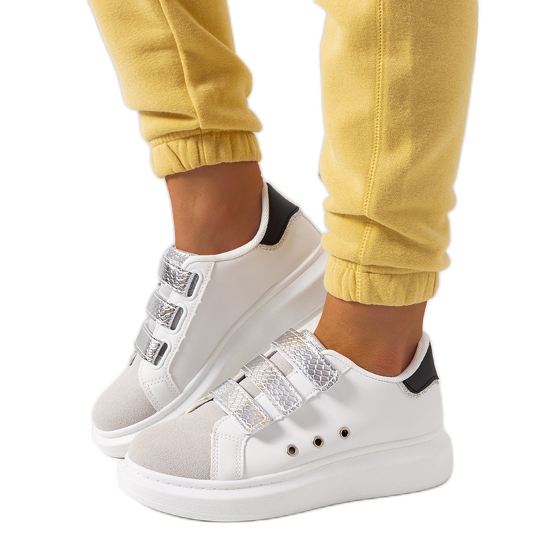 Biało srebrne sneakersy damskie Herrick białe