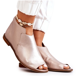 Botki Skórzane Na Obcasie Laura Messi Złote 2324 złoty