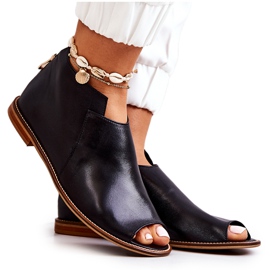 Botki Skórzane Na Obcasie Laura Messi Czarne 2324