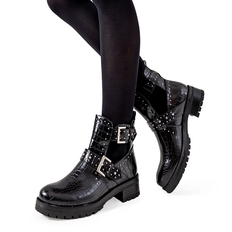 Białe botki z wycięciami Rolen czarne