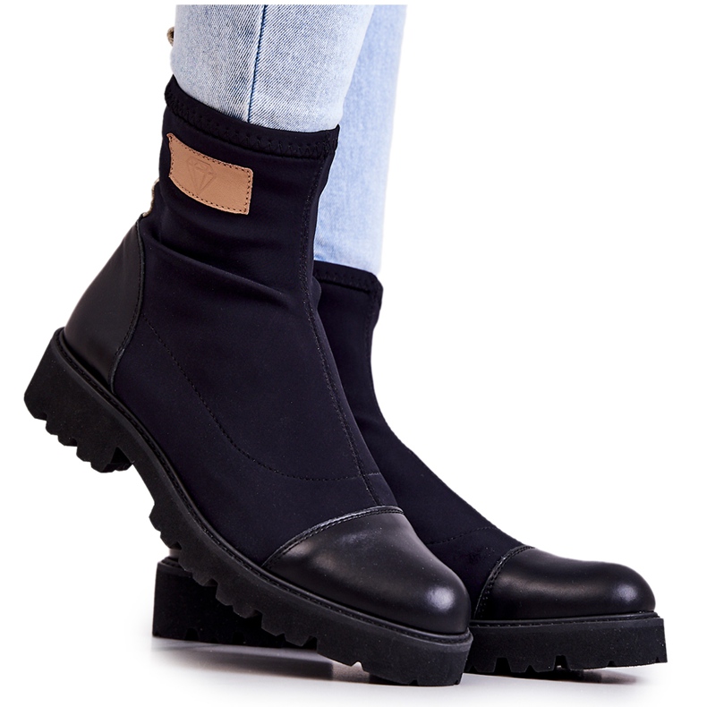 Materiałowe Botki Wsuwane Nicole Czarne 2705