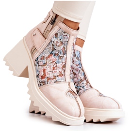 Skórzane Botki Na Masywnym Słupku Maciejka Beżowe 05325-04 beżowy