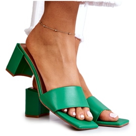 FJ1 Skórzane Klapki Na Obcasie Zielone Netty