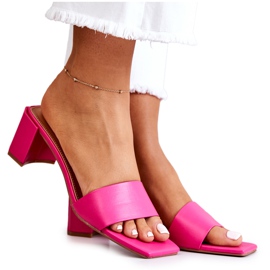 FJ1 Skórzane Klapki Na Obcasie Różowe Netty