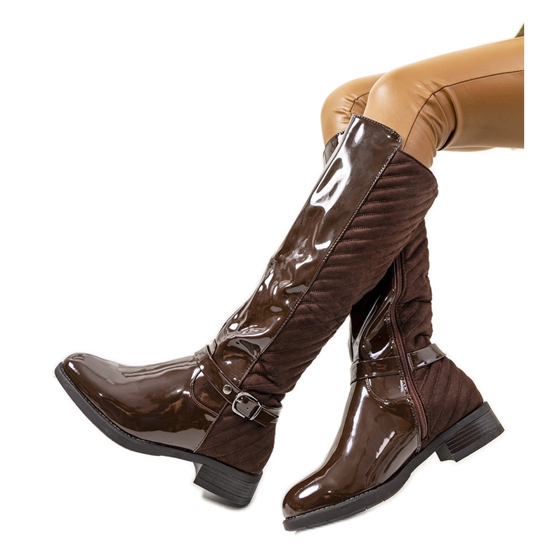 Brązowe lakierowane kozaki Timotea