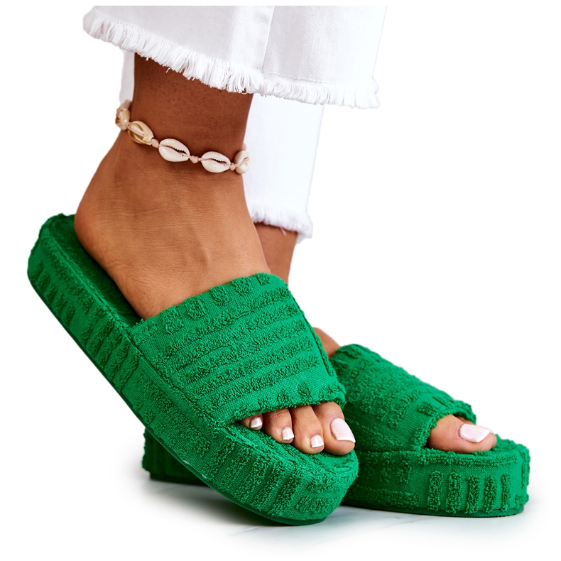 FJ1 Klapki Papcie Na Platformie Zielone Lilly