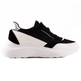 TRENDI Modne CZARNO-BIAŁE Sneakersy czarne srebrny