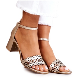 Lewski Shoes Skórzane Sandałki Ażurowe Lewski 2869/2 Złote złoty