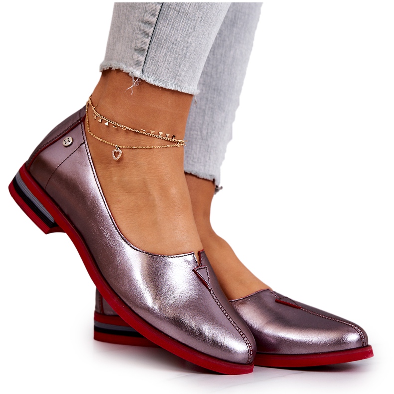 Skórzane Półbuty Maciejka Srebrne 05035-42 wielokolorowe srebrny