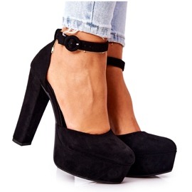 SEA Czółenka Damskie Na Słupku Platformie Zamszowe Czarne Netel