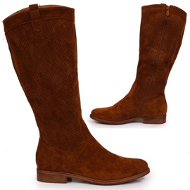 Kozaki wiosenne ażurowe S.Barski W OLI139B camel brązowe