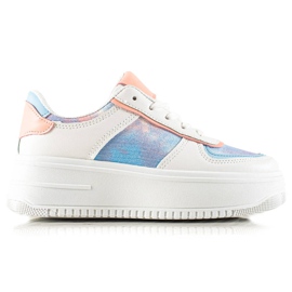 TRENDI Białe Sneakersy Na Szerokiej Platformie wielokolorowe