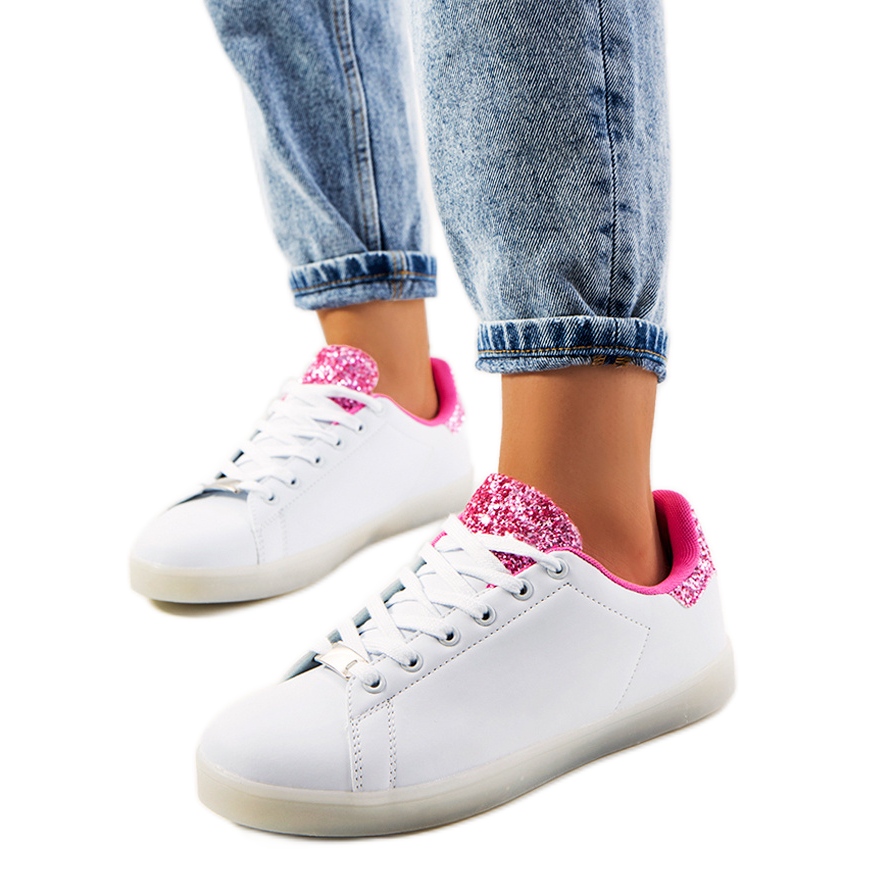 Biało różowe sneakersy z ledami Alfaro białe