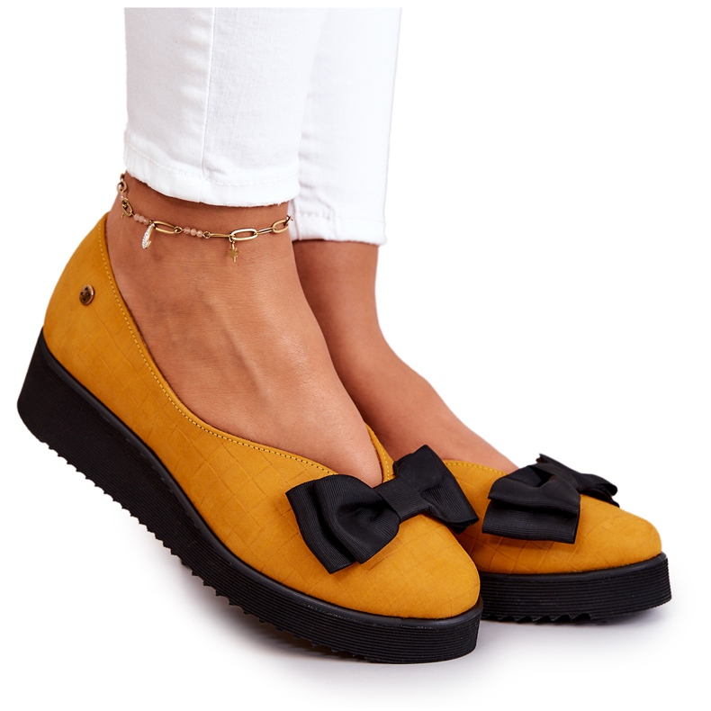 Zamszowe Baleriny Na Platformie Maciejka 05062-07 Żółte czarne