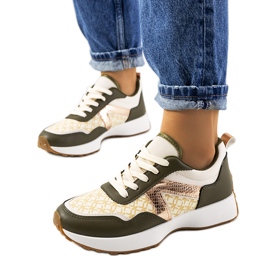 Zielone sneakersy damskie Isham beżowy