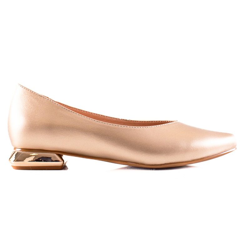 W. Potocki Czółenka z ozdobnym obcasem Potocki złoty