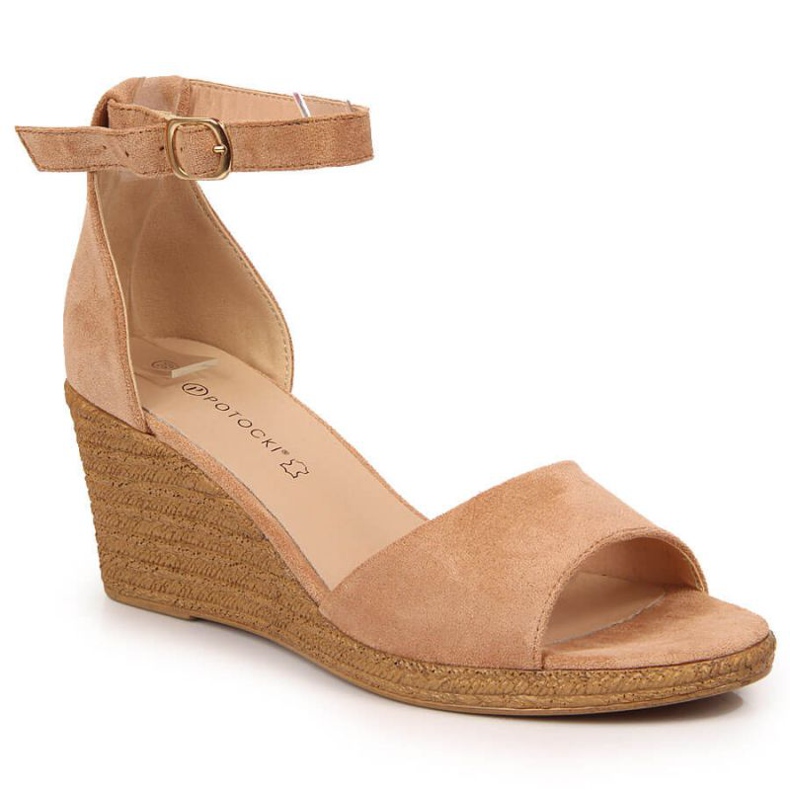 Sandały na koturnie Potocki W WOL50B beżowe beżowy