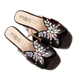 Klapki z kamieniami S.Barski W OLI104 czarne