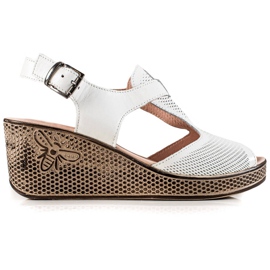 TRENDI Skórzane Sandałki Na Koturnie białe