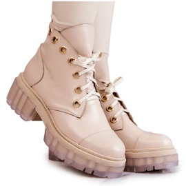 Skórzane Botki Z Masywną Podeszwą Beżowe Horizon beżowy