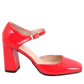 Czółenka odkryte na słupku Frida Red czerwone