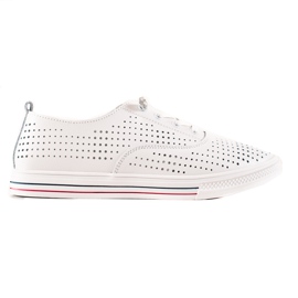 Skórzane Ażurowe Trampki VINCEZA białe