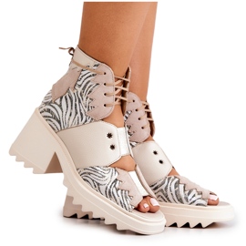 Skórzane Botki Na Suwak Maciejka 05321-04 Beżowe beżowy