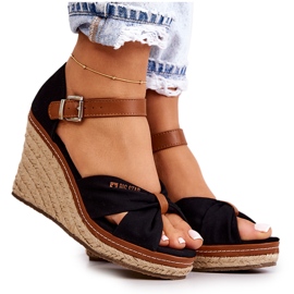 Sandały Damskie Na Koturnie Big Star JJ274937 Czarne