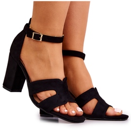 Modne Zamszowe Sandałki Na Obcasie Czarne Aubrey