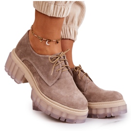 Modne Zamszowe Półbuty Loafery Beżowe Lauriss beżowy