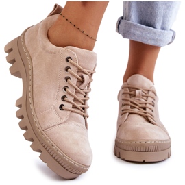 S.Barski Damskie Zamszowe Półbuty Wiązane Beżowe Mayson beżowy