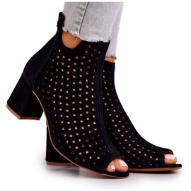 Skórzane Ażurowe Botki Maciejka 05420-43 Czarne