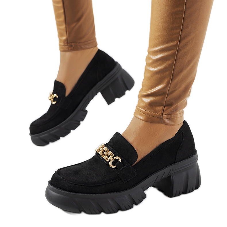 Czarne Mokasyny na grubej podeszwie Jeri