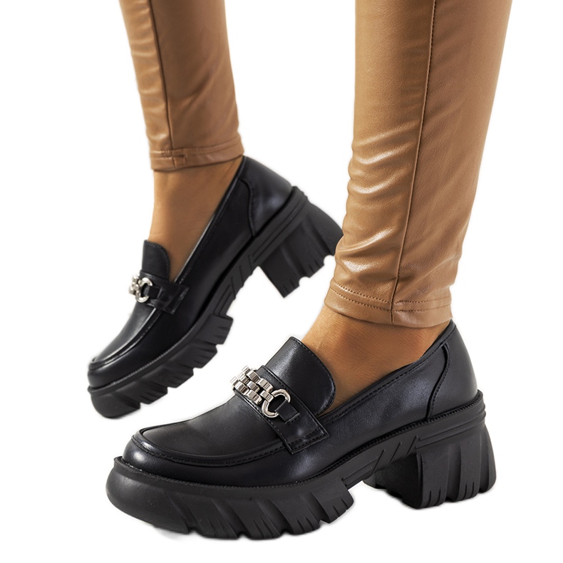 Czarne Mokasyny na grubej podeszwie Ruth