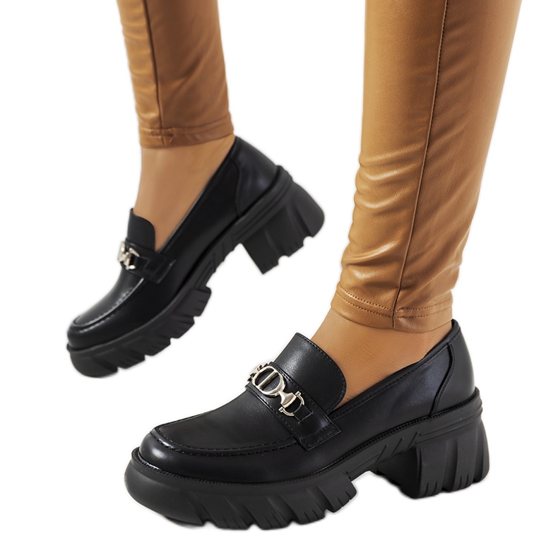 Czarne Mokasyny na grubej podeszwie Brant