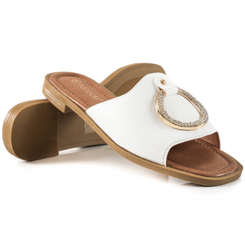 W. Potocki Białe Klapki Z Ozdobą Potocki