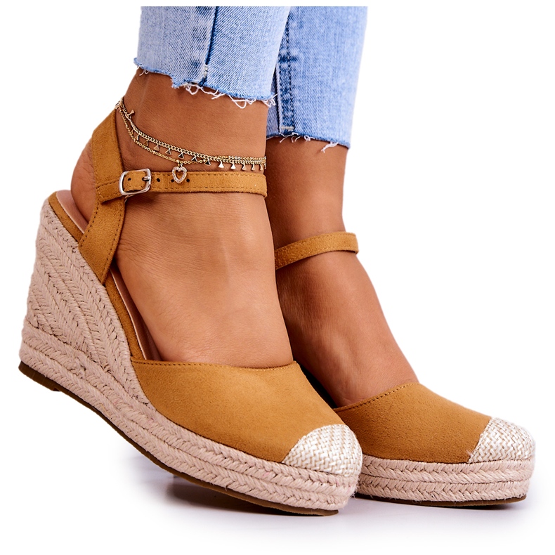 FW1 Damskie Espadryle Na Plecionej Platformie Camel Canillo brązowe