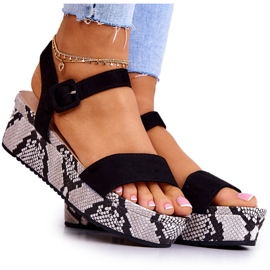 FW1 Zamszowe Sandały Na Platformie Czarno-Białe Sariah czarne