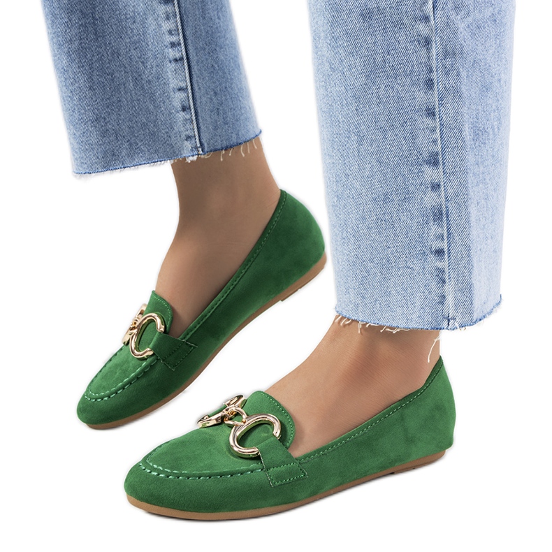 Zielone mokasyny z klamrą Castor