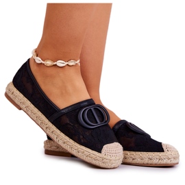 Damskie Koronkowe Espadryle Z Ozdobą Czarne Summer Dream