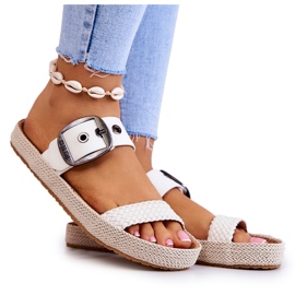 Modne Klapki Ze Sprzączką Big Star JJ274729 Białe