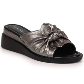 Klapki na koturnie Vinceza W JAN115B srebrne srebrny