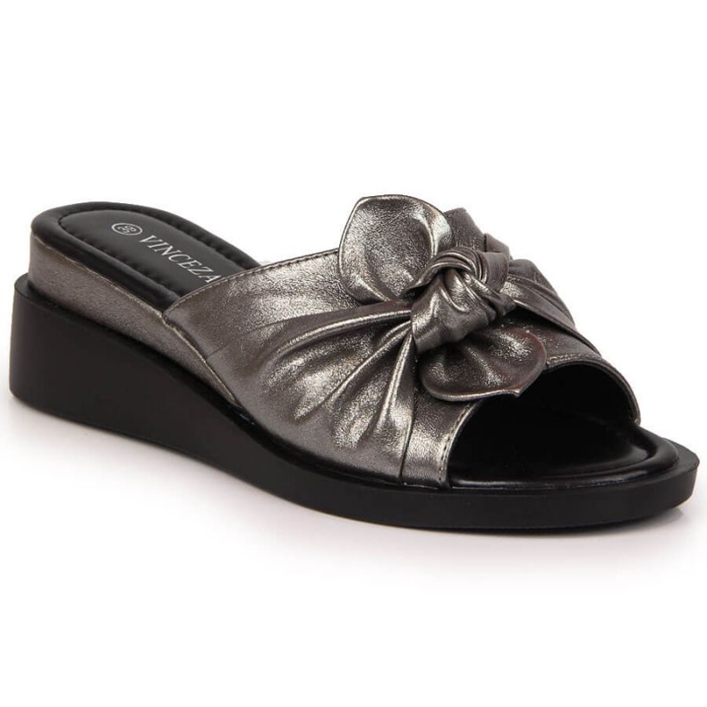 Klapki na koturnie Vinceza W JAN115B srebrne srebrny