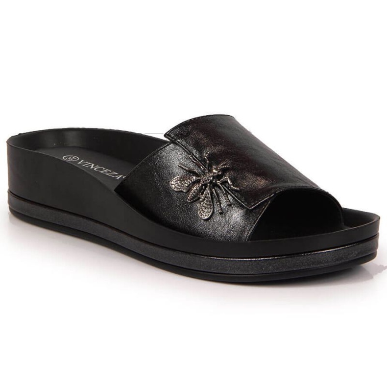 Klapki na koturnie z owadem Vinceza W JAN118A czarne