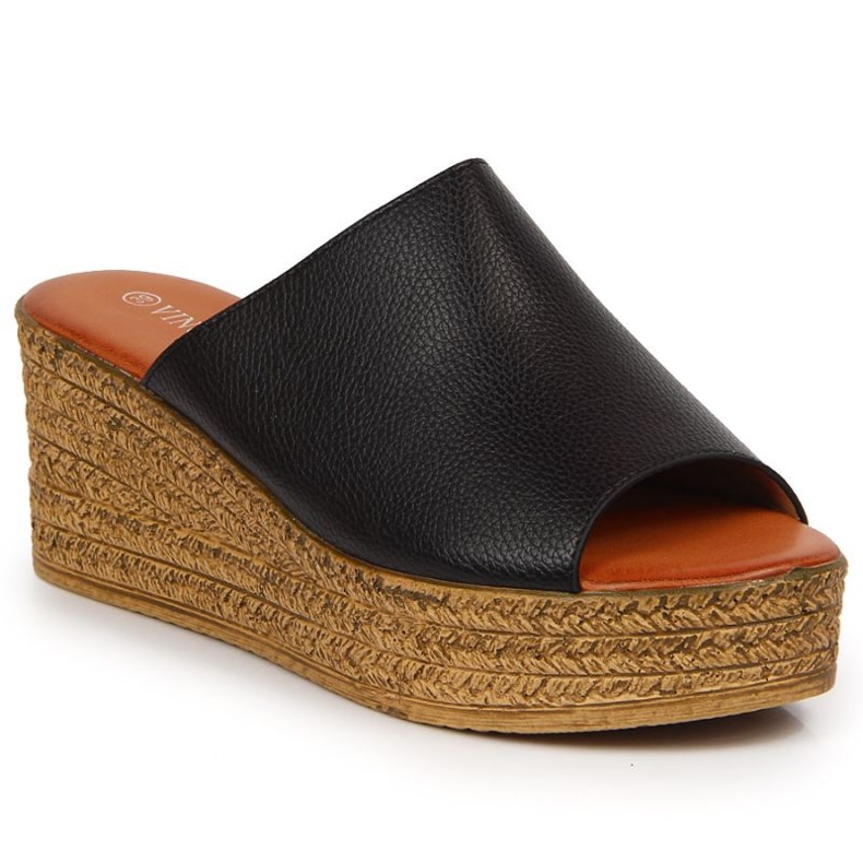 Klapki na koturnie Vinceza W JAN98A czarne