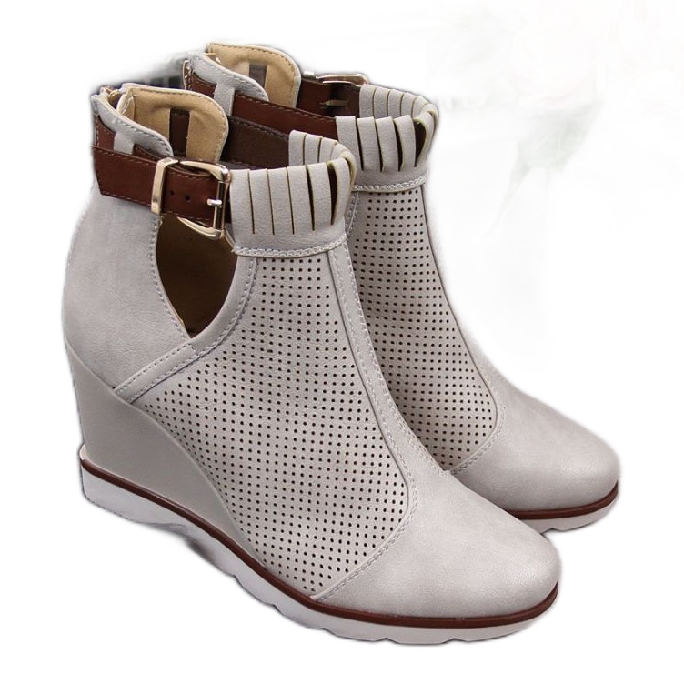 Sneakersy na koturnie ażurowe Filippo W PAW117A beżowe beżowy